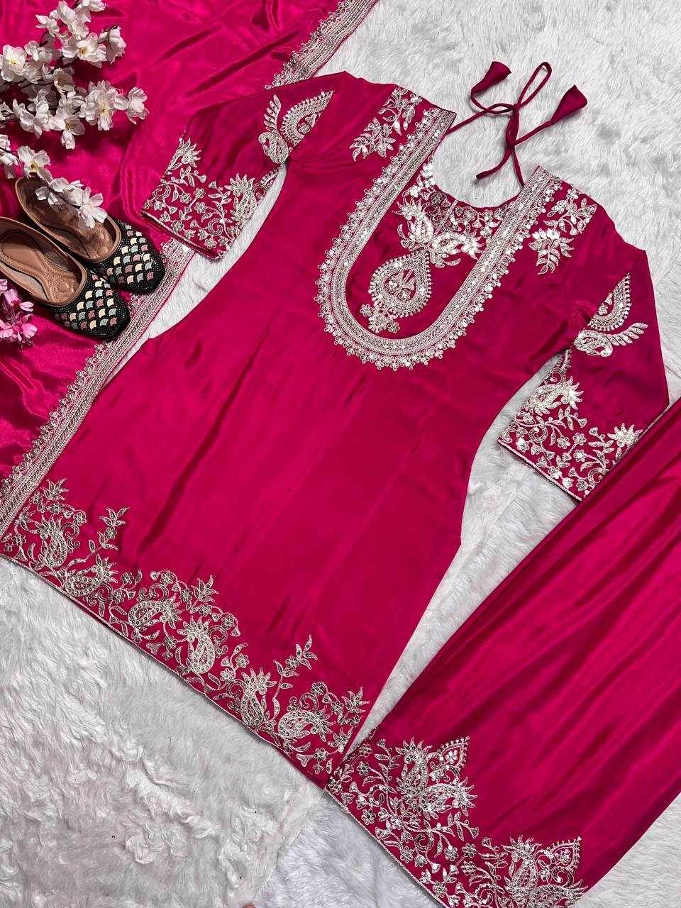 Chinon Silk Ladies Embroidery Designer Suit - MYLUXURY LANE ENTERPRISE